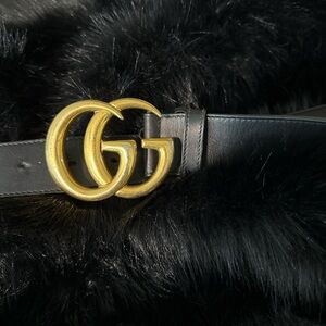 Gucci Black Leather Belt with Gold Buckle